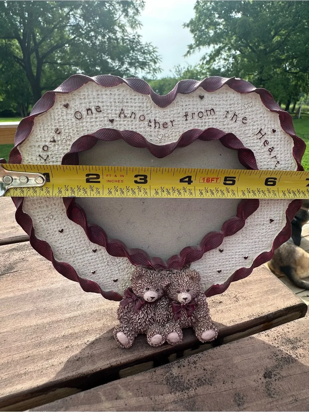 Heart-Shaped Photo Frame with Twin Teddy Bears - Cream & Burgundy
